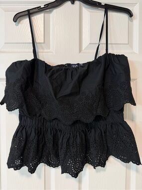 Gap Black Eyelet Ruffle Top